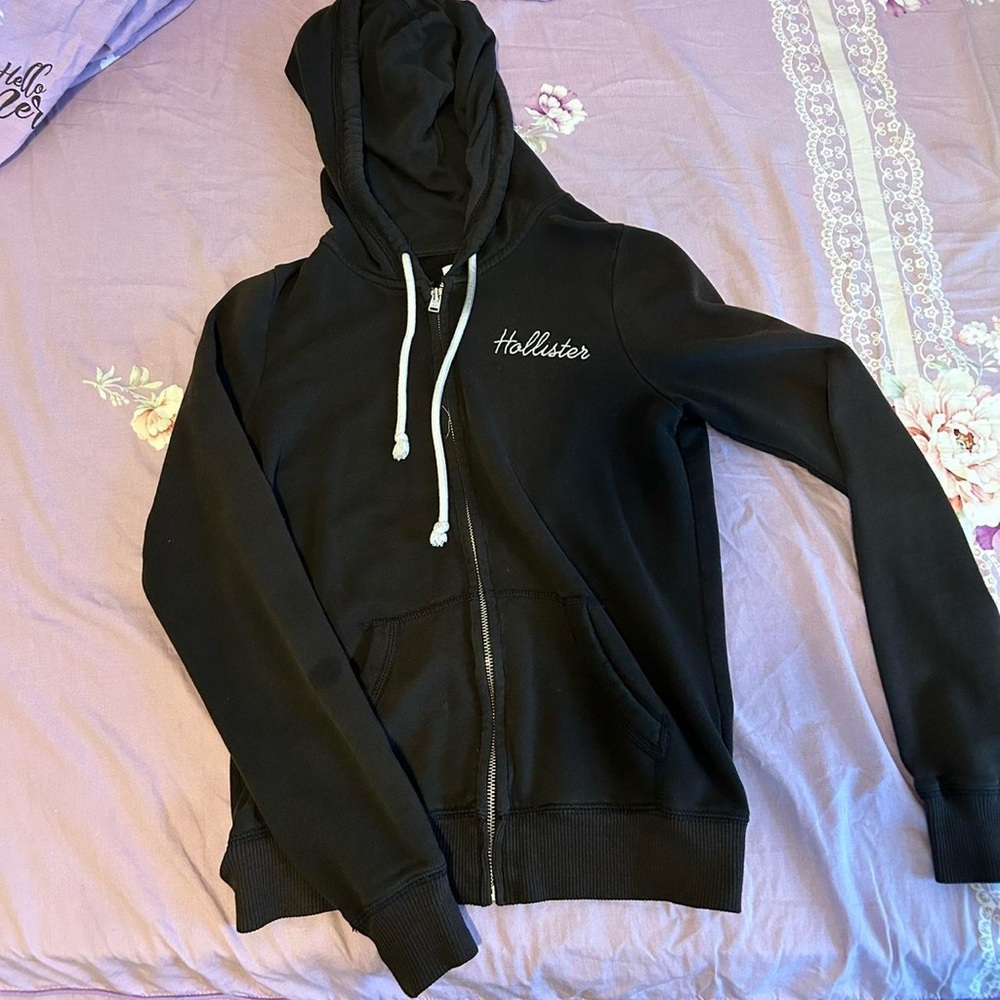 Hollister Black Hoodie with White Accents